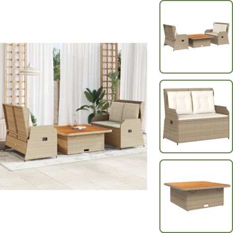The Living Store Set Divani da Giardino 3 pz con Cuscini in Polyrattan Beige - Tavolo da giardino
