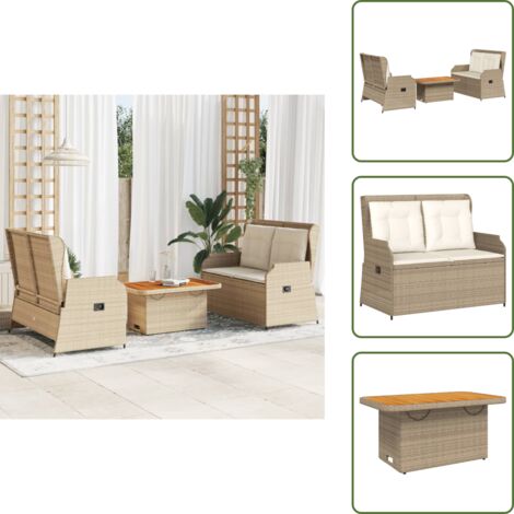 The Living Store Set Divani da Giardino 3 pz con Cuscini in Polyrattan Beige - Tavolo da giardino
