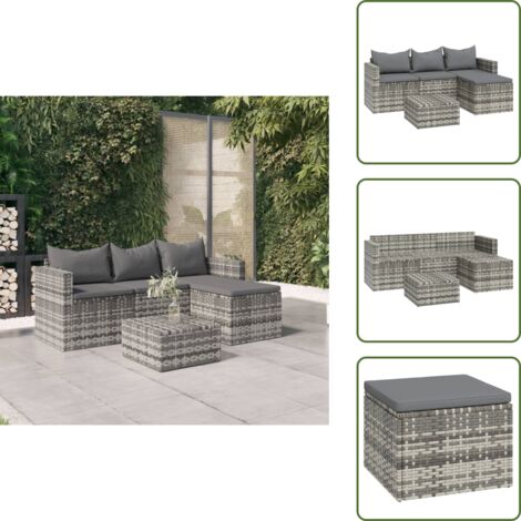 The Living Store Set Divani da Giardino 3 pz con Cuscini in Polyrattan Grigio - Divano da esterno