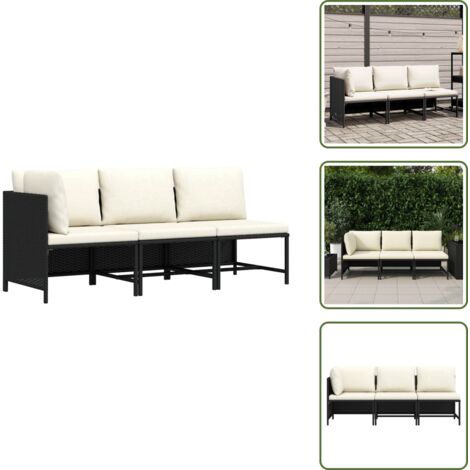 The Living Store Set Divani da Giardino 3 pz con Cuscini in Polyrattan Nero - Set di divani