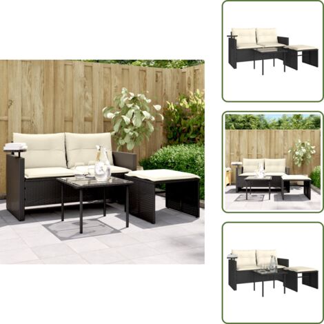 The Living Store Set Divani da Giardino 3 pz con Cuscini in Polyrattan Nero - Tavolino da giardino