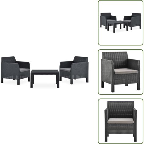 The Living Store Set Divani da Giardino 3 pz con Cuscini in Rattan PP Antracite - Sedie da giardino