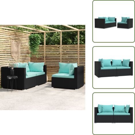 The Living Store Set Divani da Giardino 3 pz con Cuscini Nero in Polyrattan - Divani da esterno