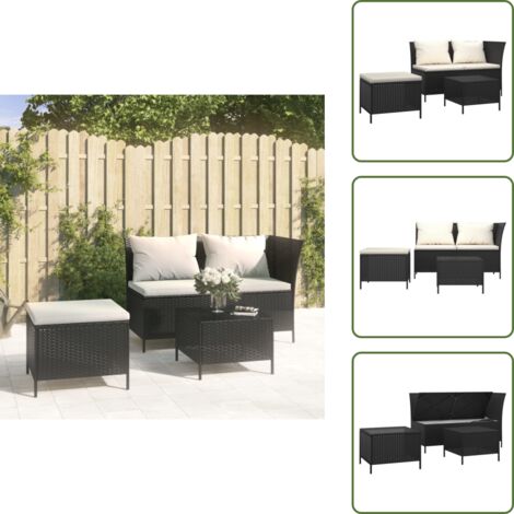 The Living Store Set Divani da Giardino 3 pz con Cuscini Nero in Polyrattan - Divano angolare