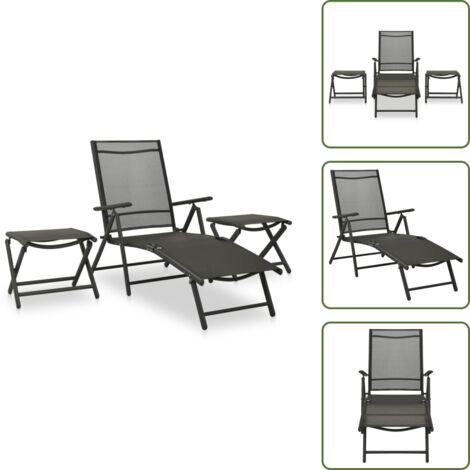 The Living Store Set Divani da Giardino 3 pz in Textilene e Alluminio Nero - Seduta da giardino