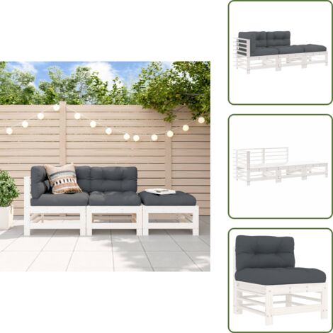 The Living Store Set Divani da Giardino 3pz con Cuscini in Legno Massello Bianco - Divano in legno