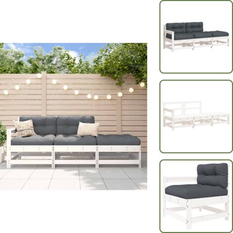 The Living Store Set Divani da Giardino 3pz con Cuscini in Legno Massello Bianco - Divano in legno