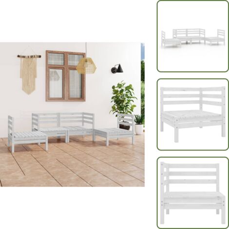 The Living Store Set Divani da Giardino 4 pz Bianco in Legno Massello di Pino - Divani da giardino