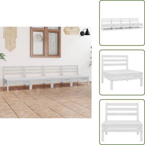 The Living Store Set Divani da Giardino 4 pz Bianco in Legno Massello di Pino - Salotto da giardino