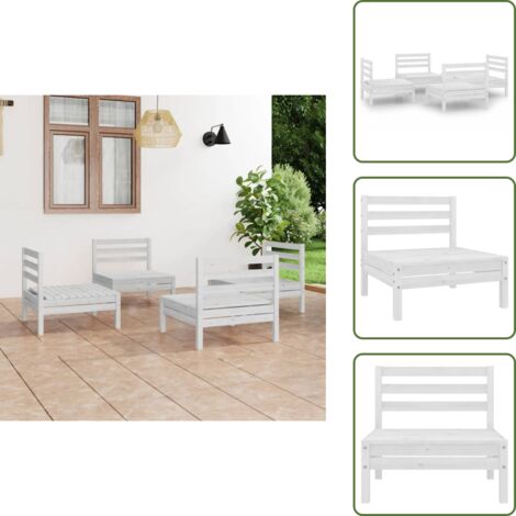 The Living Store Set Divani da Giardino 4 pz Bianco in Legno Massello di Pino - Salotto da giardino