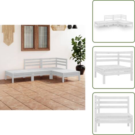 The Living Store Set Divani da Giardino 4 pz Bianco in Legno Massello di Pino - Salotto da giardino