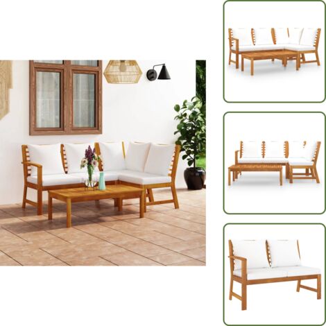 The Living Store Set Divani da Giardino 4 pz con Cuscini Crema in Legno Acacia - Divano da esterno