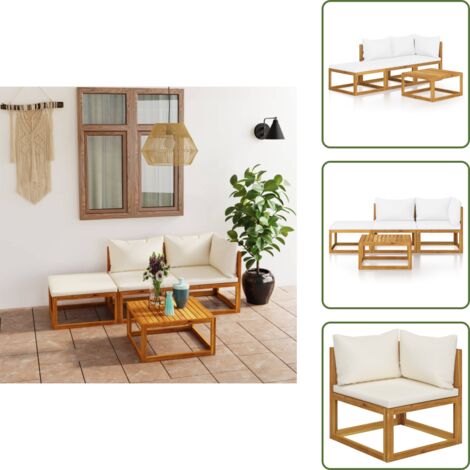 The Living Store Set Divani da Giardino 4 pz con Cuscini Crema in Legno Acacia - Divano in legno