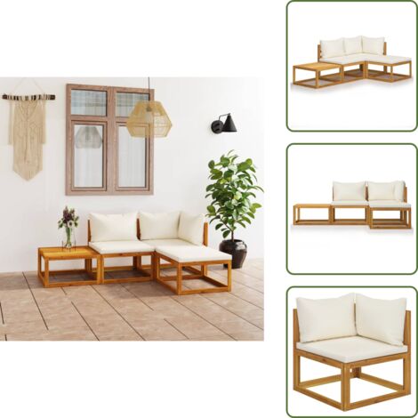 The Living Store Set Divani da Giardino 4 pz con Cuscini Crema in Legno Acacia - Divano in legno