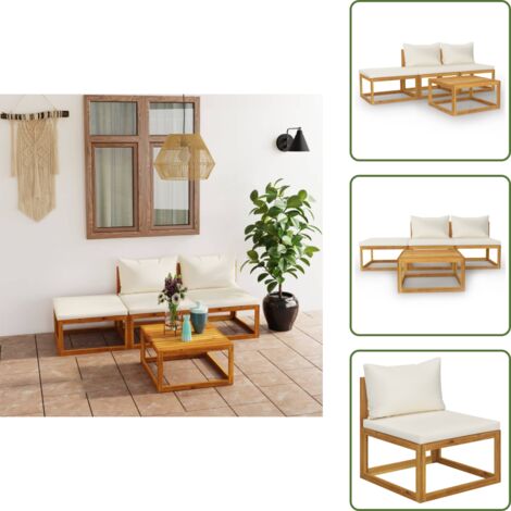 The Living Store Set Divani da Giardino 4 pz con Cuscini Crema Massello Acacia - Divano in legno