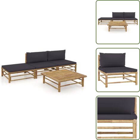 The Living Store Set Divani da Giardino 4 pz con Cuscini Grigio Scuro in Bambù - Set da giardino