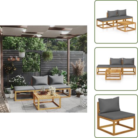 The Living Store Set Divani da Giardino 4 pz con Cuscini in Massello di Acacia - Divano in legno