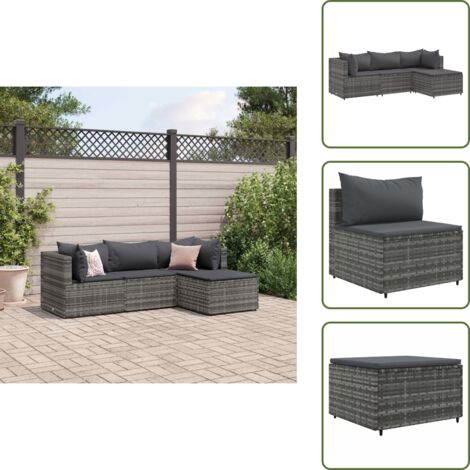 The Living Store Set Divani da Giardino 4 pz con Cuscini in Polyrattan Grigio - Divano angolare