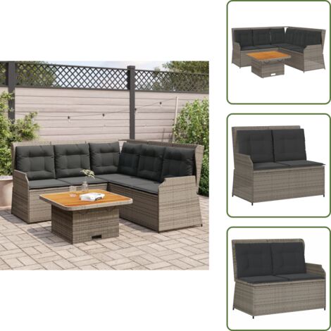 The Living Store Set Divani da Giardino 4 pz con Cuscini in Polyrattan Grigio - Panca da giardino reclinabile