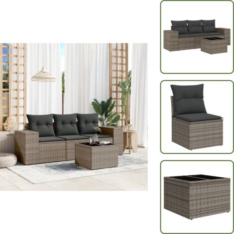 The Living Store Set Divani da Giardino 4 pz con Cuscini in Polyrattan Grigio - Poltrona da giardino