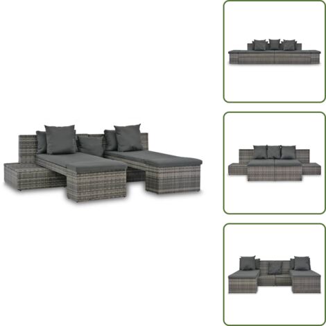 The Living Store Set Divani da Giardino 4 pz con Cuscini in Polyrattan Grigio - Set da salotto