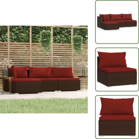 The Living Store Set Divani da Giardino 4 pz con Cuscini in Polyrattan Marrone - Divano da esterno
