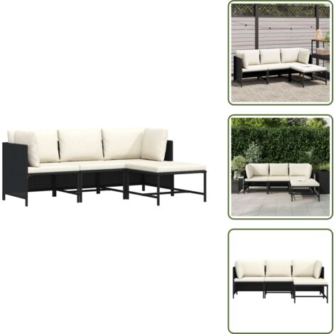 The Living Store Set Divani da Giardino 4 pz con Cuscini in Polyrattan Nero - Set da giardino