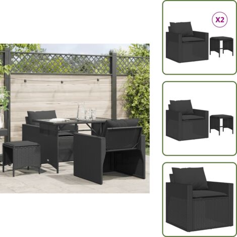 The Living Store Set Divani da Giardino 4 pz con Cuscini Nero in Polyrattan - Poltrona da giardino