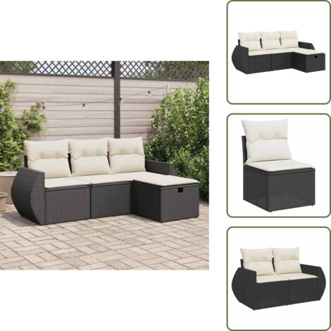 The Living Store Set Divani da Giardino 4 pz con Cuscini Nero in Polyrattan - Poltrone da giardino