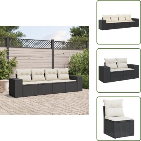 The Living Store Set Divani da Giardino 4 pz con Cuscini Nero in Polyrattan - Poltrone da giardino