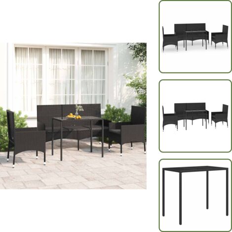 The Living Store Set Divani da Giardino 4 pz con Cuscini Nero in Polyrattan - Sedie da giardino