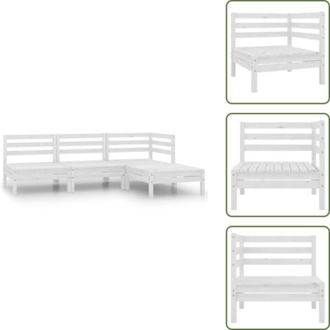 The Living Store Set Divani da Giardino 4 pz in Legno Massello di Pino Bianco - Divano in legno