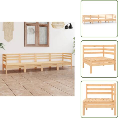 The Living Store Set Divani da Giardino 4 pz in Legno Massello di Pino - Salotto da giardino