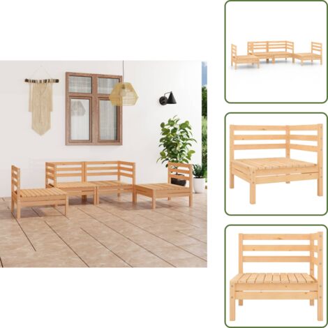 The Living Store Set Divani da Giardino 4 pz in Legno Massello di Pino - Salotto da giardino