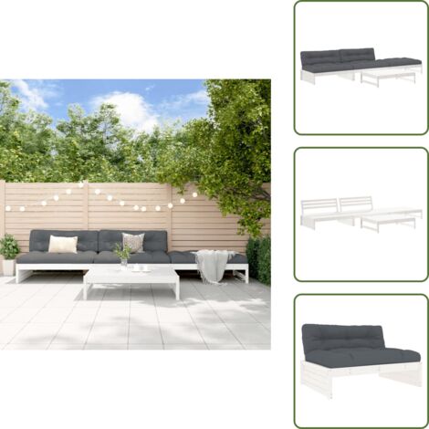 The Living Store Set Divani da Giardino 4pz con Cuscini in Legno Massello Bianco - Divani in legno