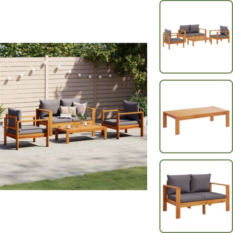 The Living Store Set Divani da Giardino 4pz con Cuscini Legno Massello di Acacia - Poltrona da giardino