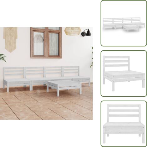 The Living Store Set Divani da Giardino 5 pz Bianco in Legno Massello di Pino - Divani da esterno