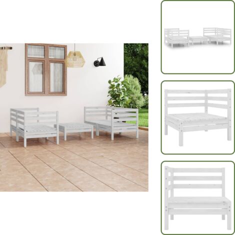 The Living Store Set Divani da Giardino 5 pz Bianco in Legno Massello di Pino - Divani da giardino