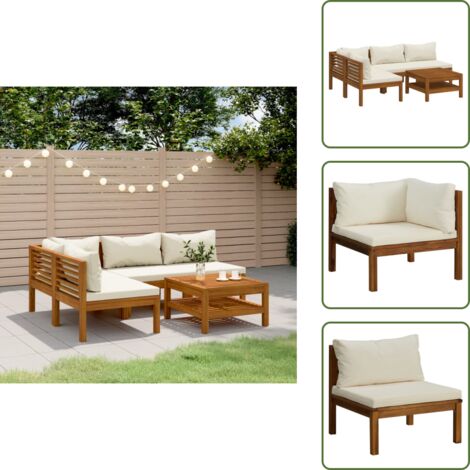 The Living Store Set Divani da Giardino 5 pz con Cuscini Crema in Legno Acacia - Divano in legno