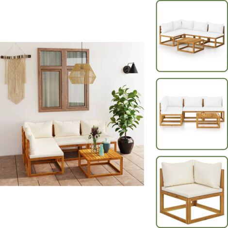 The Living Store Set Divani da Giardino 5 pz con Cuscini Crema Massello Acacia - Divani in legno
