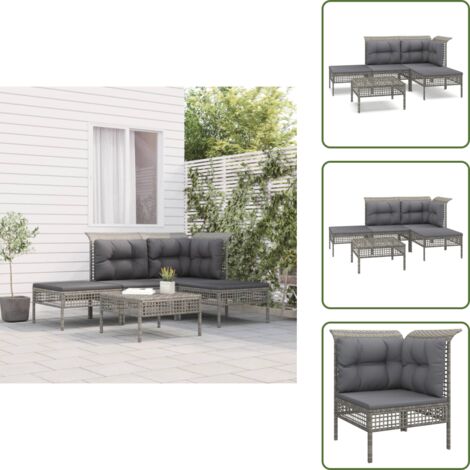 The Living Store Set Divani da Giardino 5 pz con Cuscini in Polyrattan Grigio - Divano angolare