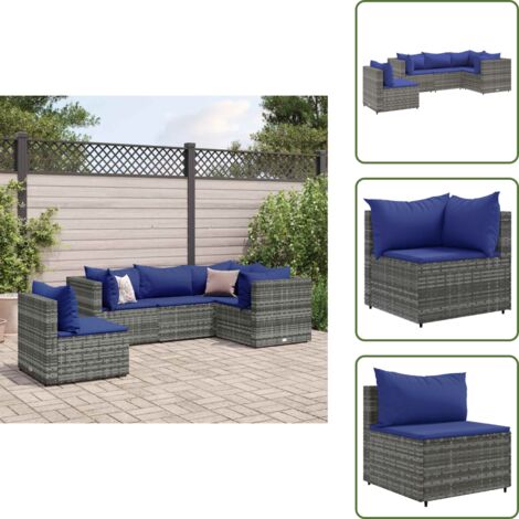 The Living Store Set Divani da Giardino 5 pz con Cuscini in Polyrattan Grigio - Divano angolare