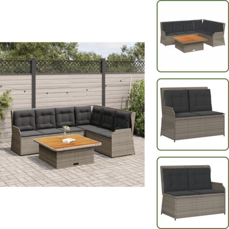 The Living Store Set Divani da Giardino 5 pz con Cuscini in Polyrattan Grigio - Panca da giardino reclinabile