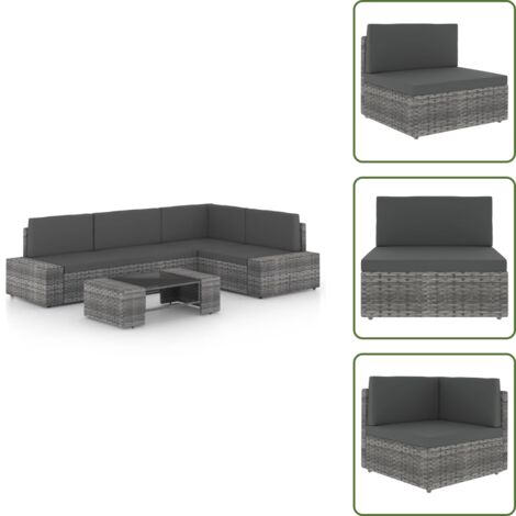 The Living Store Set Divani da Giardino 5 pz con Cuscini in Polyrattan Grigio - Set da giardino