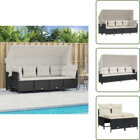 The Living Store Set Divani da Giardino 5 pz con Cuscini in Polyrattan Nero - Divano con baldacchino