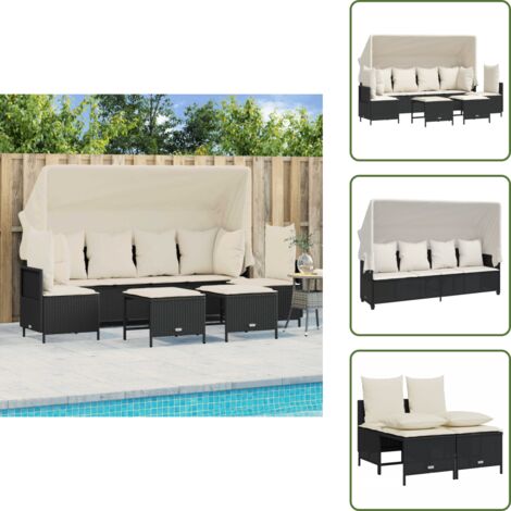 The Living Store Set Divani da Giardino 5 pz con Cuscini in Polyrattan Nero - Divano con baldacchino