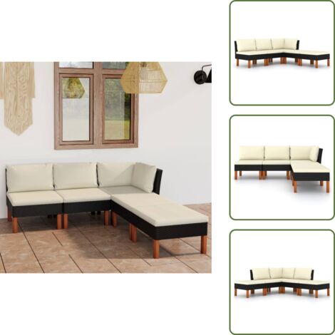 The Living Store Set Divani da Giardino 5 pz con Cuscini in Polyrattan Nero - Divano da esterno