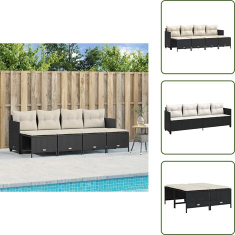 The Living Store Set Divani da Giardino 5 pz con Cuscini in Polyrattan Nero - Divano esterno