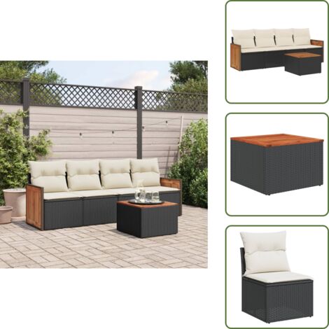 The Living Store Set Divani da Giardino 5 pz con Cuscini in Polyrattan Nero - Poltrone da giardino