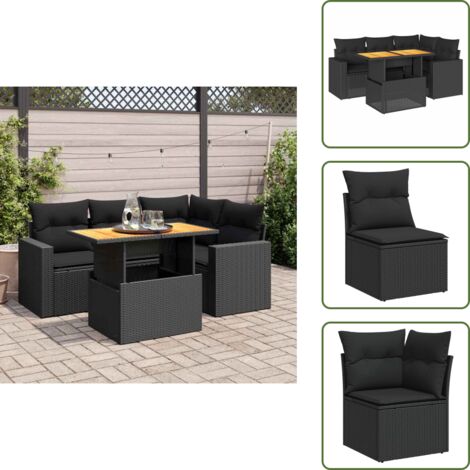 The Living Store Set Divani da Giardino 5 pz con Cuscini in Polyrattan Nero - Sedute angolari